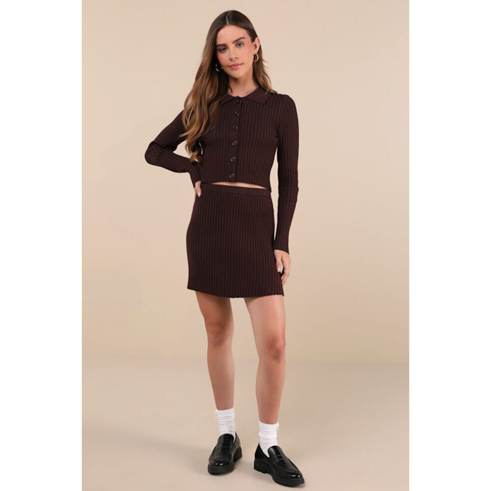 Lulus Too Perfect Dark Brown Collared Two-piece Sweater Mini Dress - Size S